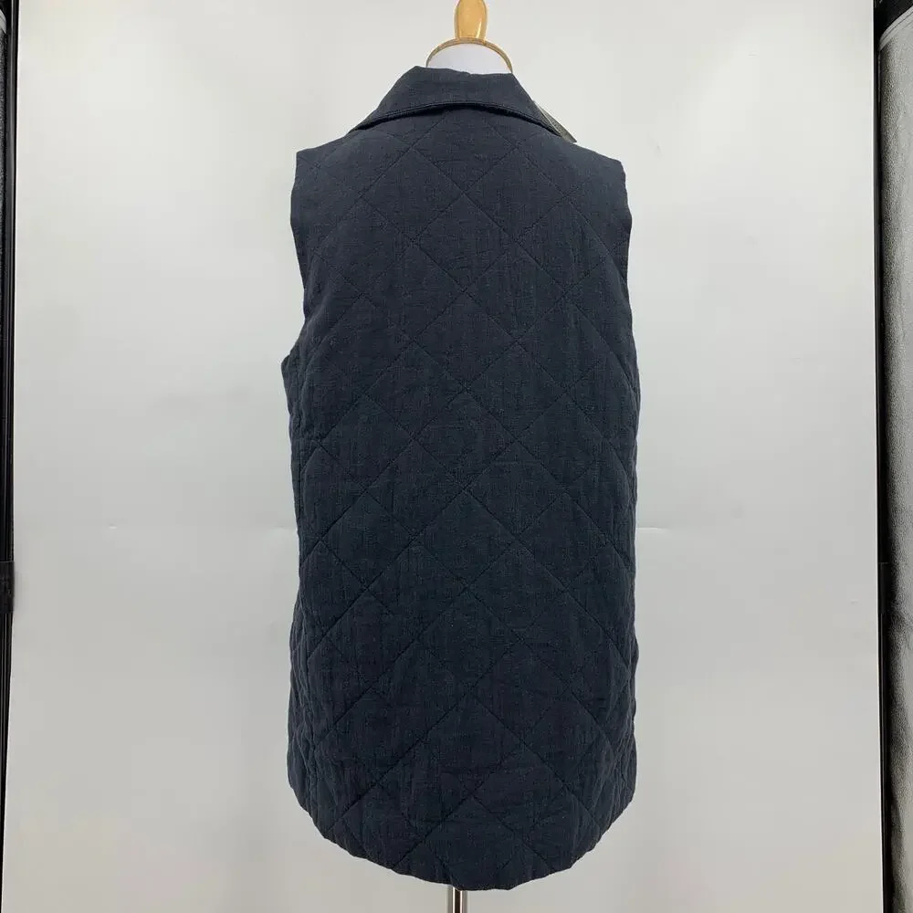 Eileen Fisher Jacket Womens Extra Small Charcoal Stand Collar Crepe Quilted Vest